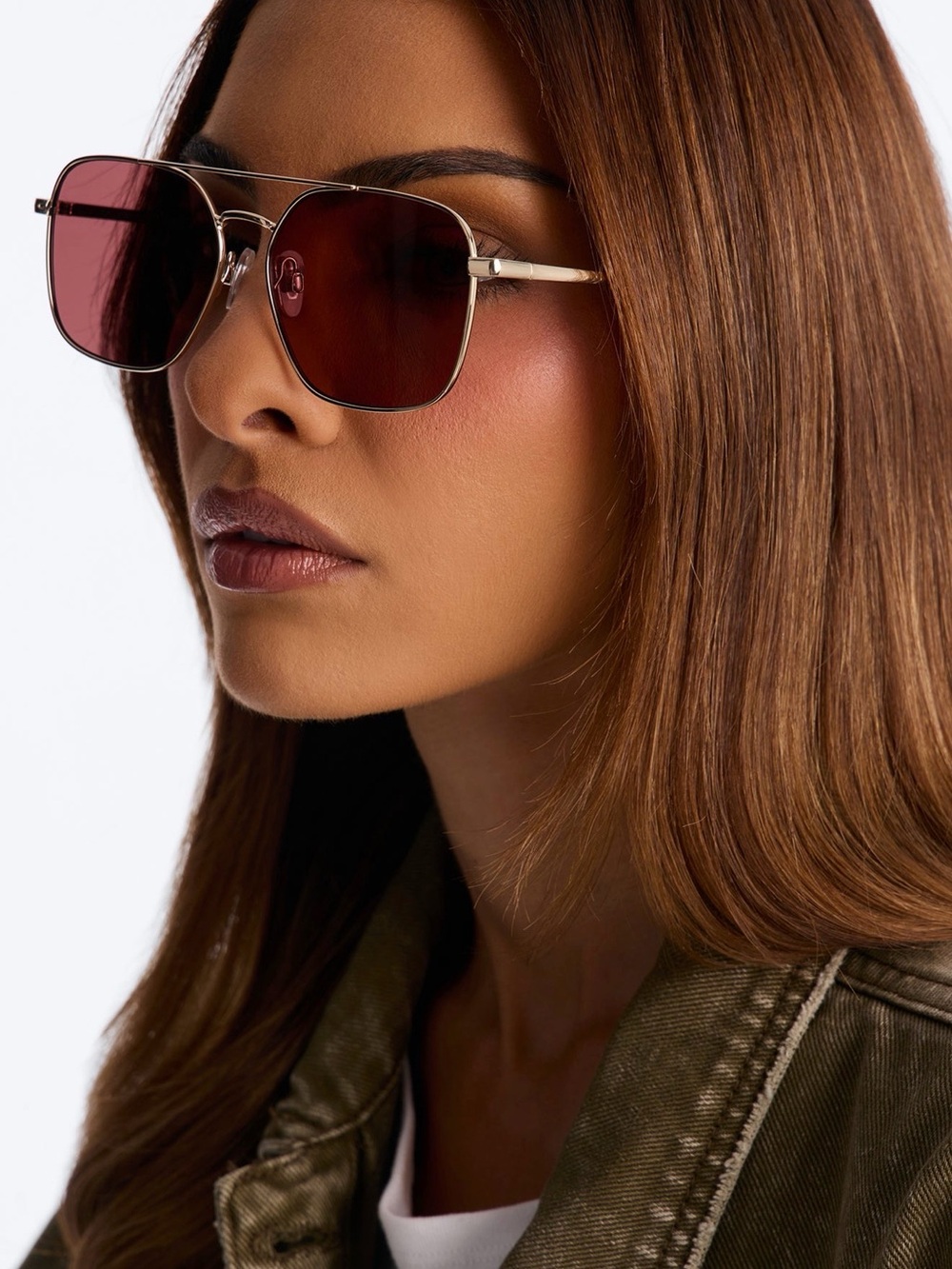 Fashion Nova Gold Frame Sunglasses with Burgundy Lenses